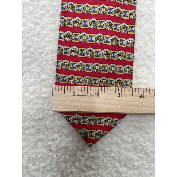 The Scotch House Neck Tie Red Print 100% Silk Made in England - Picture 8 of 9